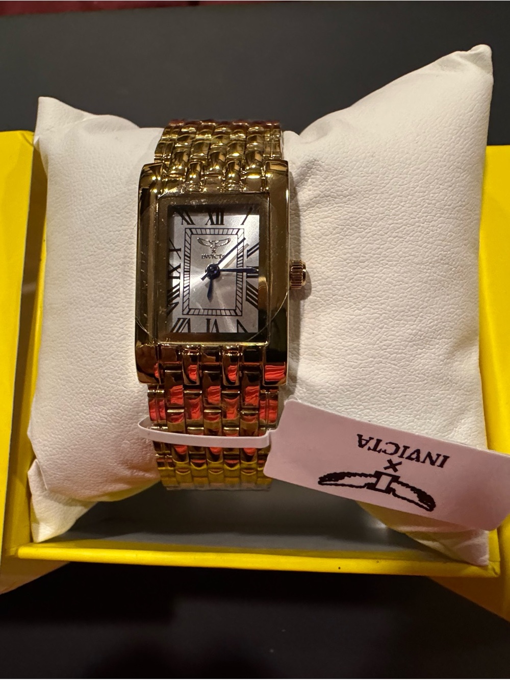 Invicta Gold-Tone Women’s Rectangular Bracelet Watch with Silver Face